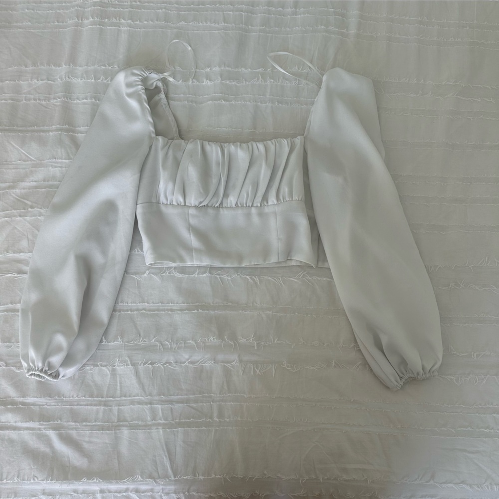 Princess Polly white puffy sleeve crop top